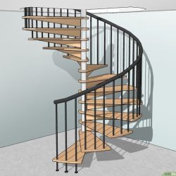 A spiral staircase winds up to the top