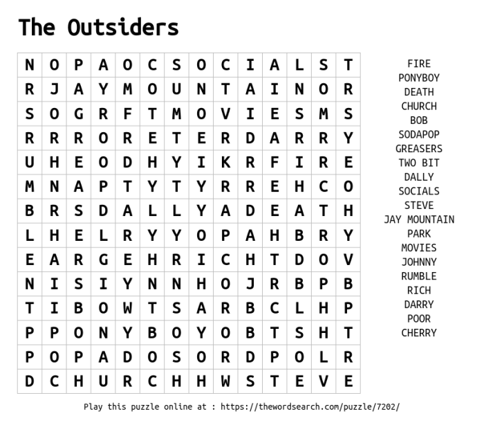 The outsiders word search answers